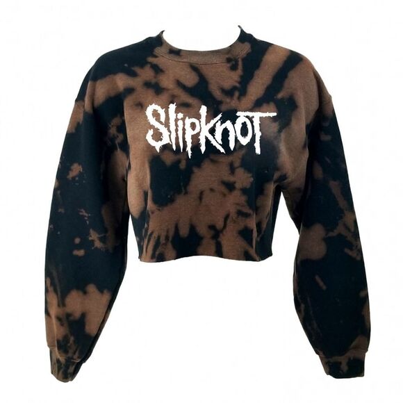 SLIPKNOT Acid Wash Distressed "Cropped" Crop Top Long Sleeve Crewneck Sweatshirt - Picture 1 of 5